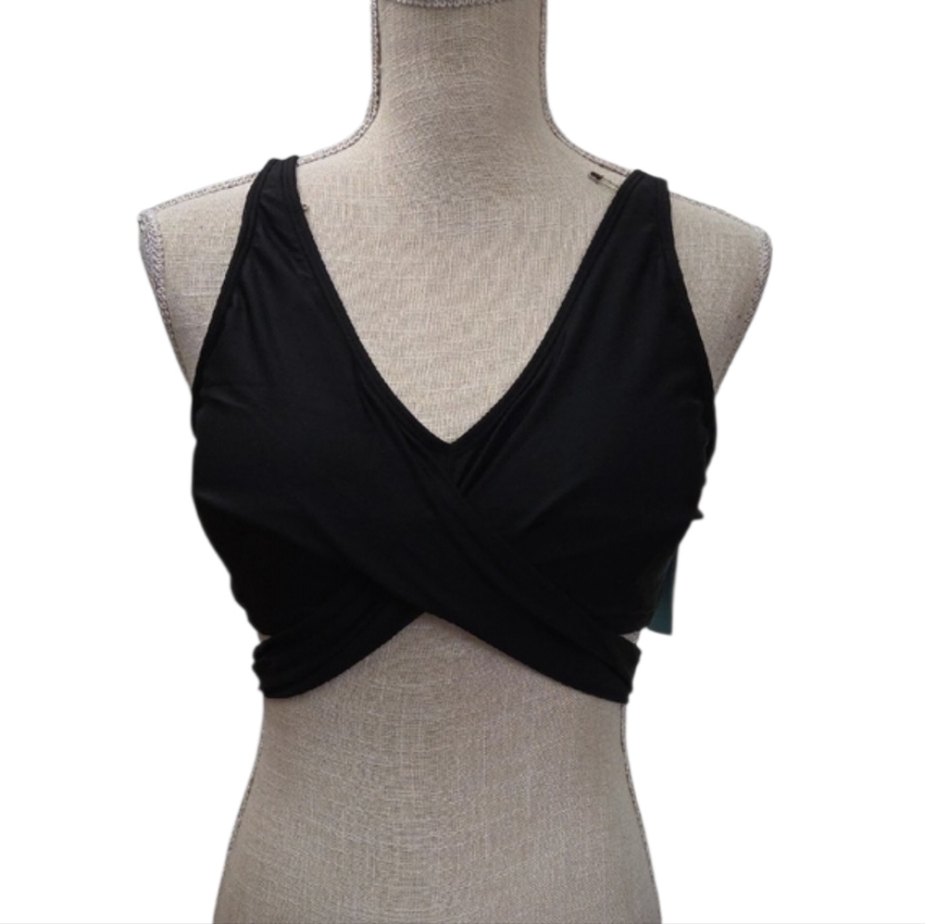 Nwt Aqua Eve Black Twist-Front Bikini Top